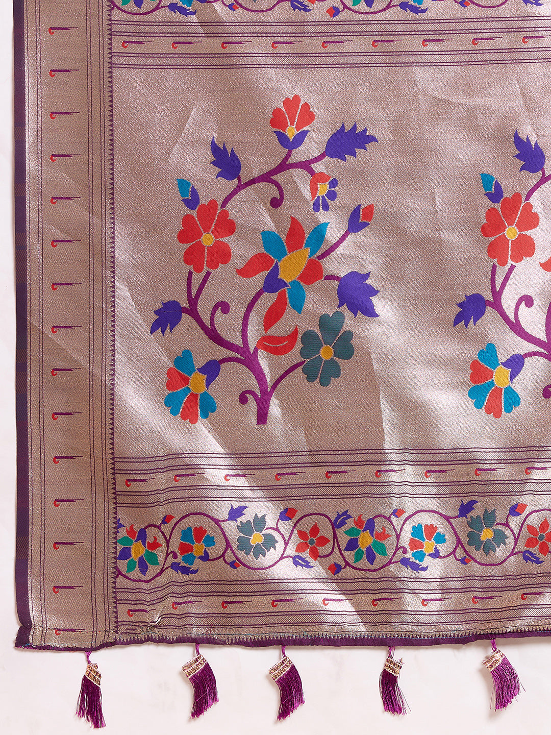 Elegant Purple Floral Woven Border Traditional Festive Saree