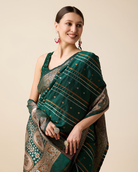 Elegant Green Designer Saree With Traditional Floral Printed Border