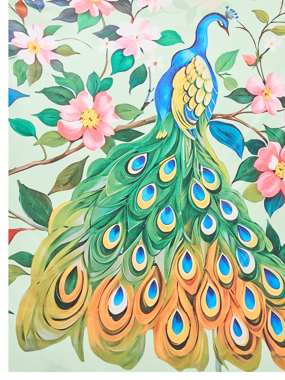 Elegant Mint Green Peacock Floral Printed Designer Saree