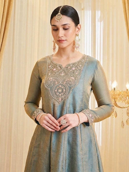 Elegant Fandy Silk Embroidered Traditional Suit Set