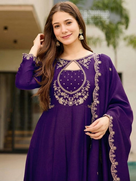 Elegant Purple Embroidered Ethnic Kurta Set for Women