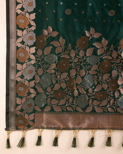 Elegant Dark Green Floral Printed Saree for Women