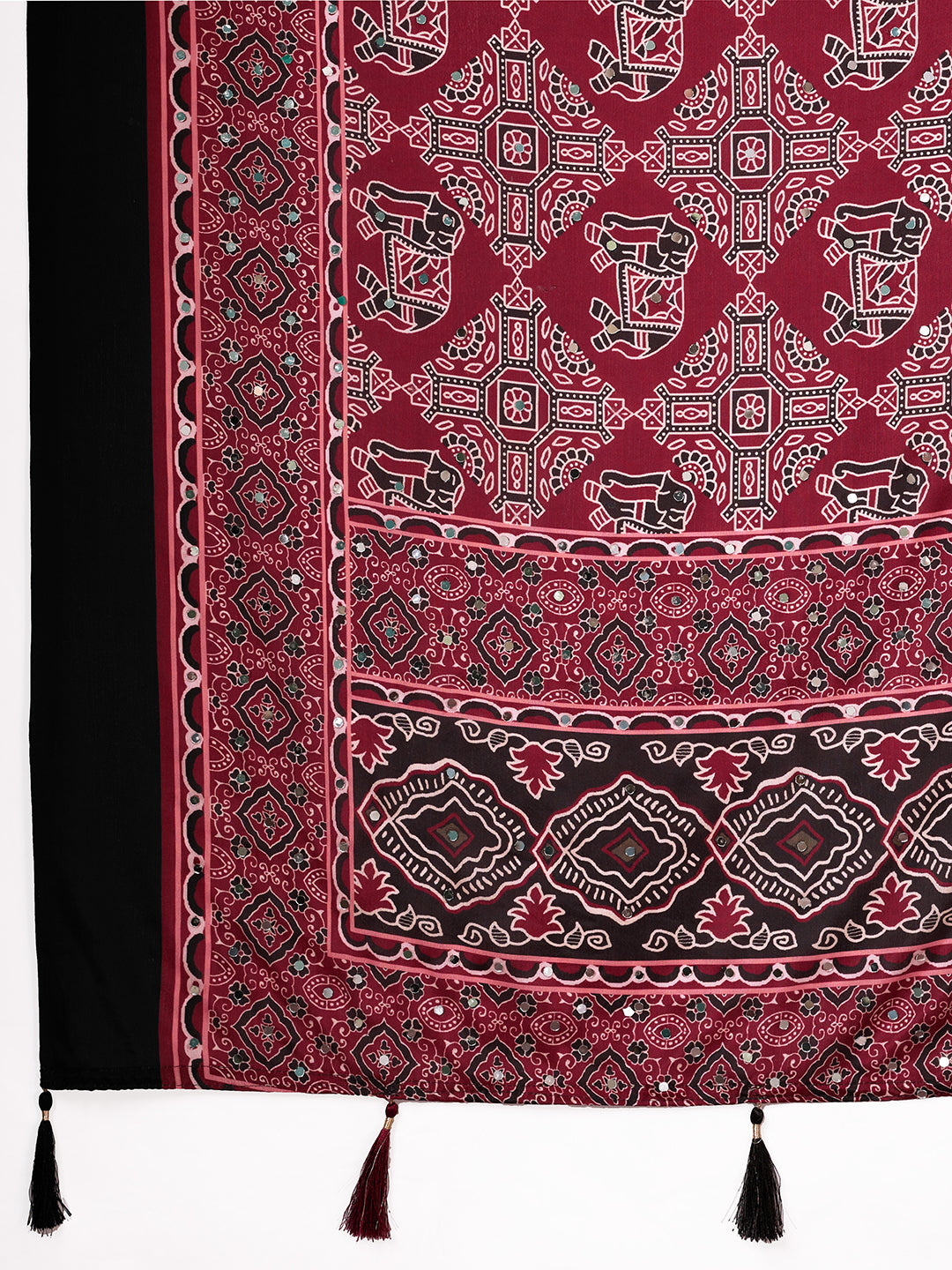 Elegant Maroon Black Printed Traditional Saree for Women