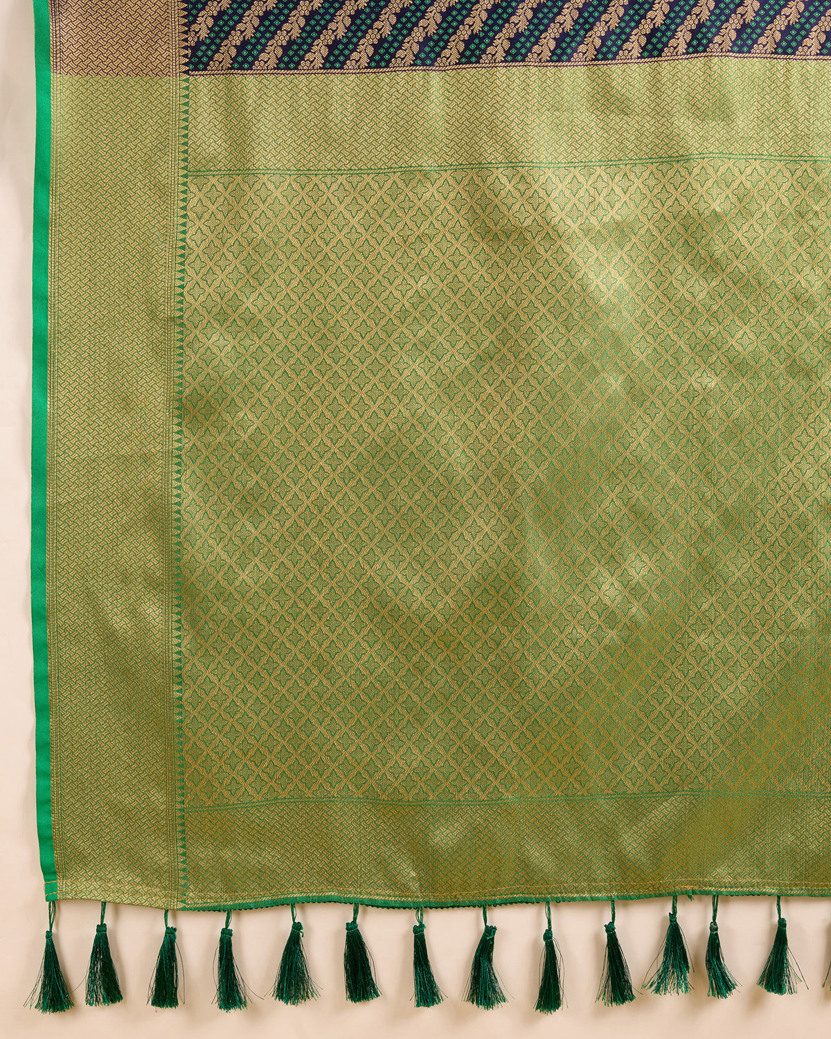 Elegant Blue Green Traditional Saree with Woven Border Design