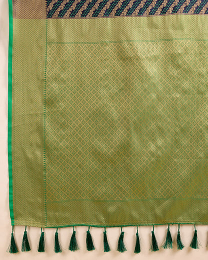 Elegant Blue Green Traditional Saree with Woven Border Design