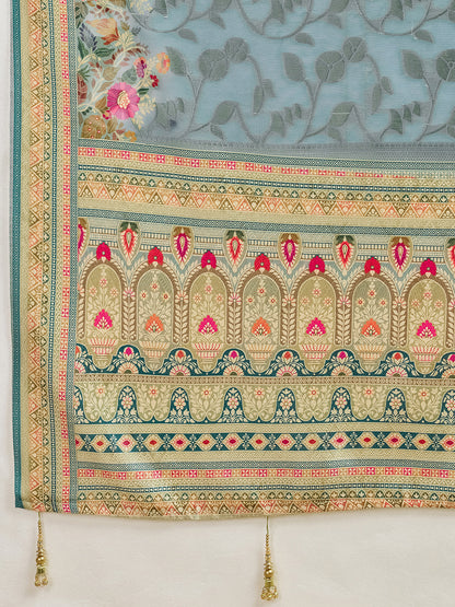 Elegant Sky Blue Floral Printed Saree for Women