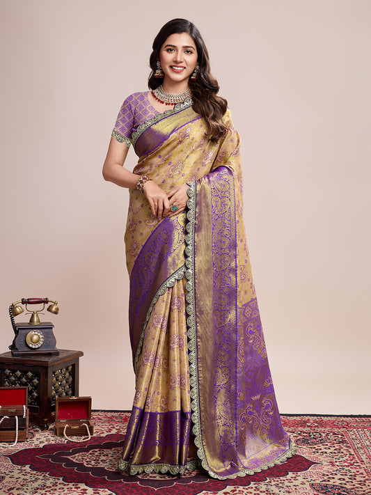 Elegant Purple Gold Designer Saree With Intricate Traditional Motifs