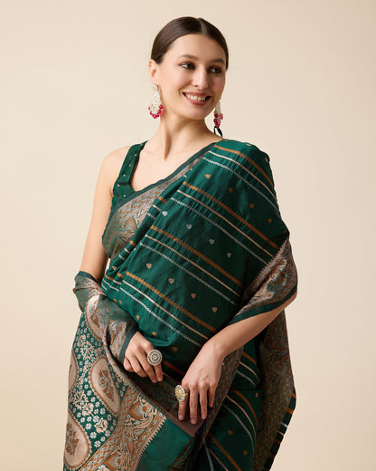Elegant Green Designer Saree With Traditional Floral Printed Border