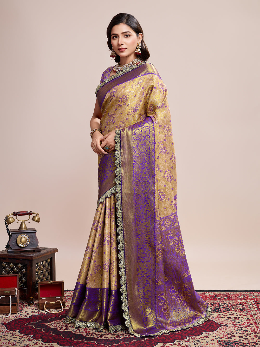 Elegant Purple Gold Designer Saree With Intricate Traditional Motifs