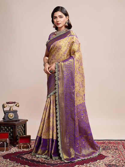 Elegant Purple Gold Designer Saree With Intricate Traditional Motifs