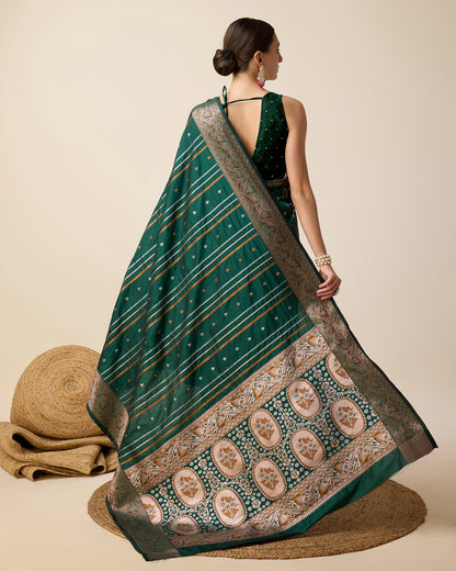 Elegant Green Designer Saree With Traditional Floral Printed Border