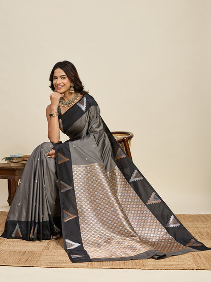 Elegant Grey Black Designer Saree Traditional Festive Wear