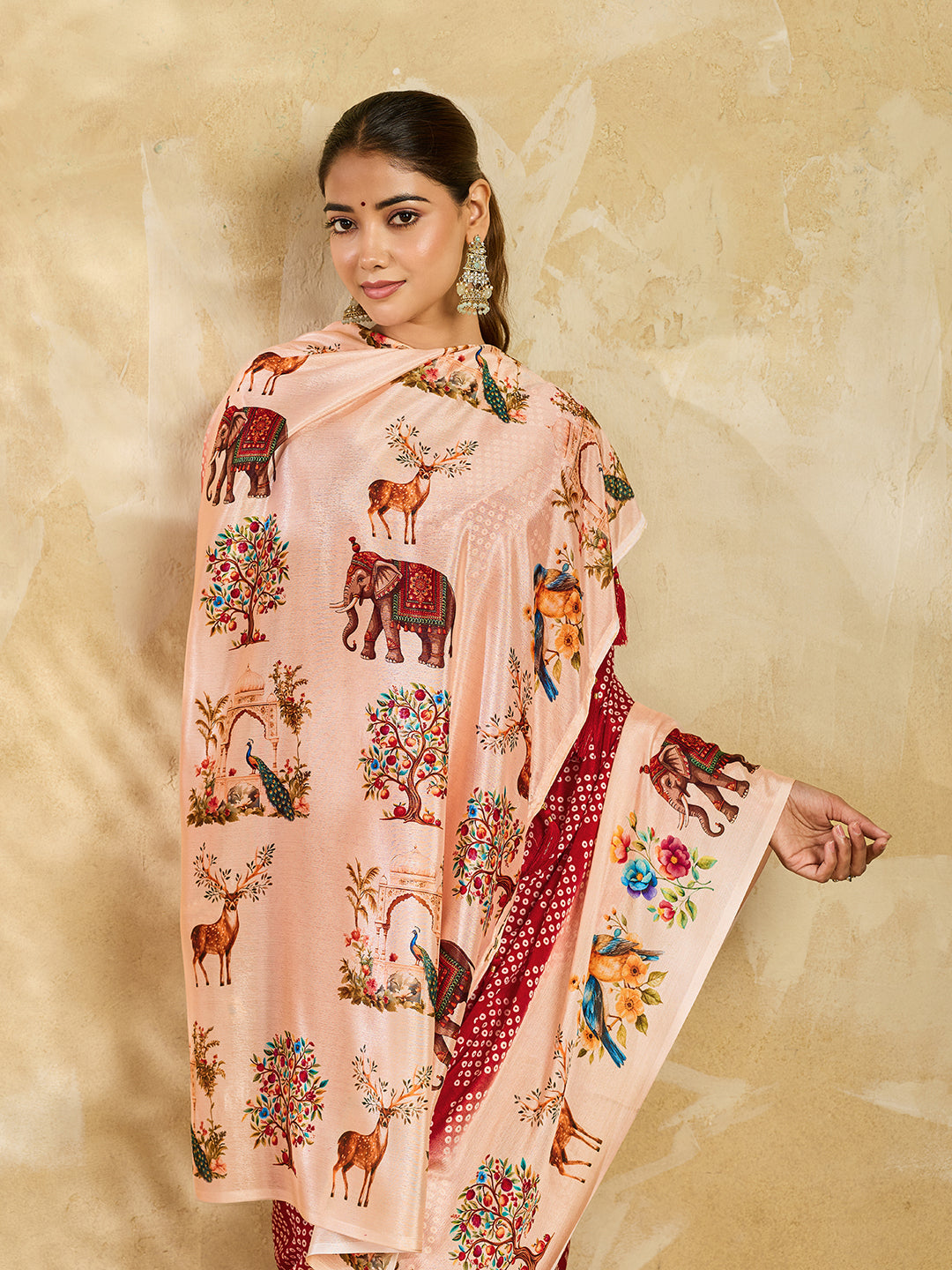 Elegant Red Bandhani Printed Saree With Artistic Pallu Design