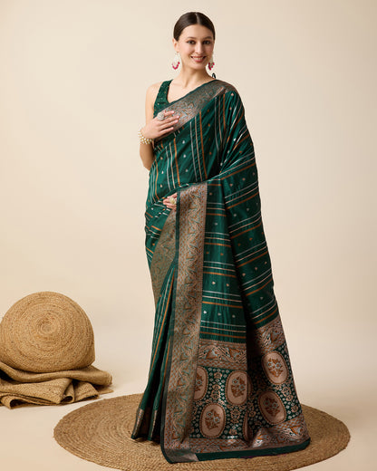 Elegant Green Designer Saree With Traditional Floral Printed Border