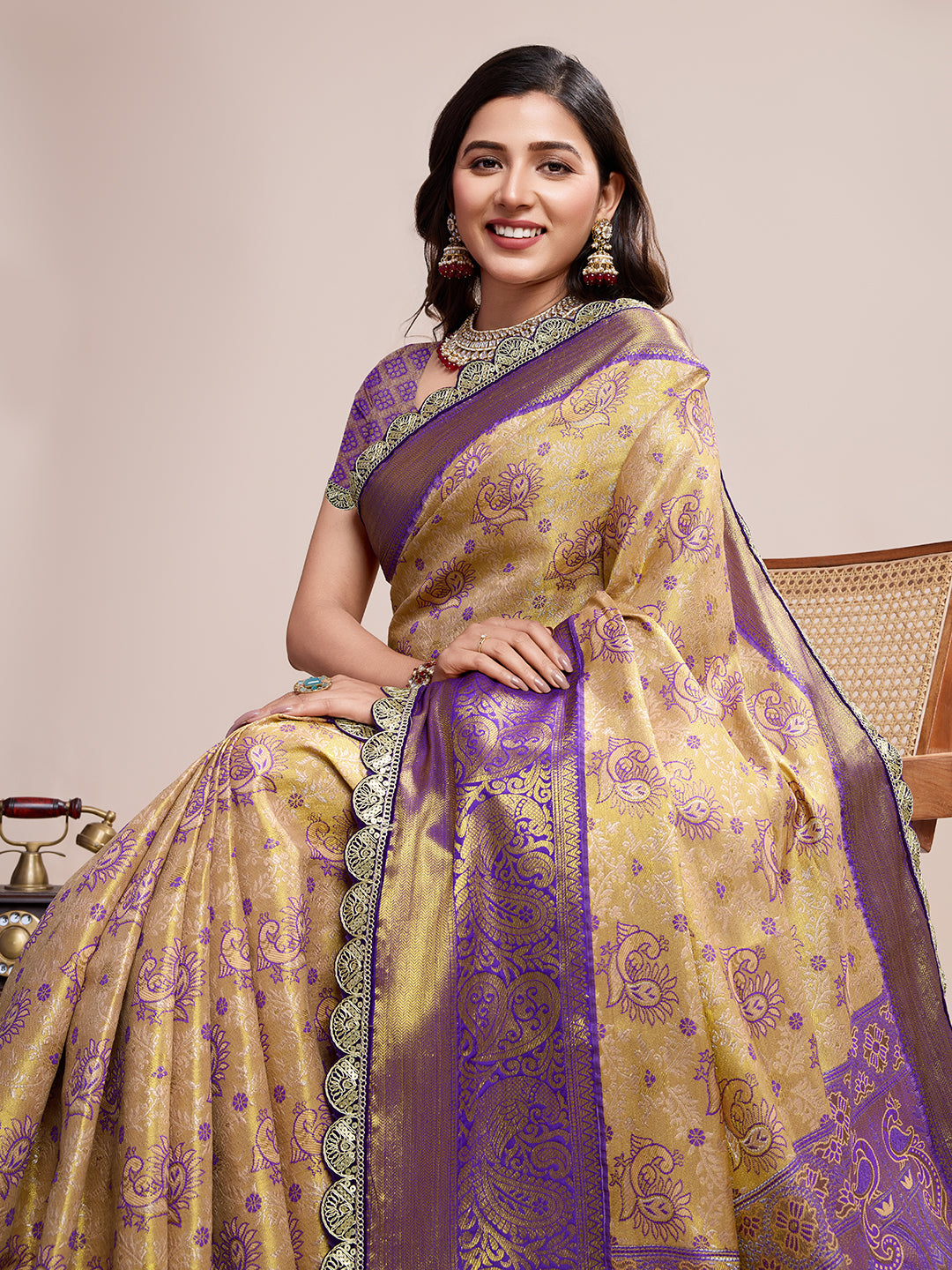 Elegant Purple Gold Designer Saree With Intricate Traditional Motifs
