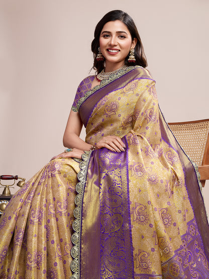 Elegant Purple Gold Designer Saree With Intricate Traditional Motifs