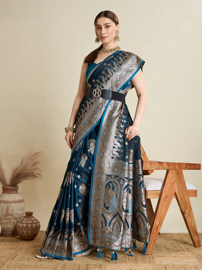 Elegant Navy Blue Peacock Printed Designer Saree for Women