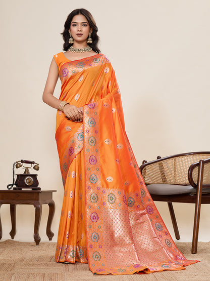 Elegant Red Designer Saree With Multicolor Traditional Motifs