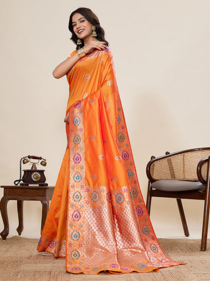 Elegant Red Designer Saree With Multicolor Traditional Motifs