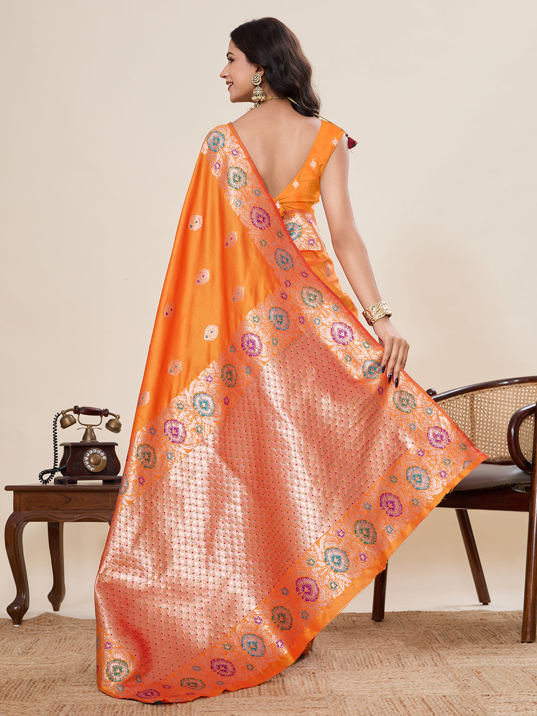 Elegant Red Designer Saree With Multicolor Traditional Motifs