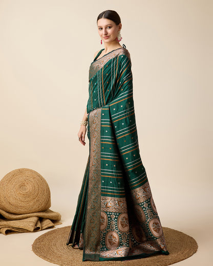 Elegant Green Designer Saree With Traditional Floral Printed Border