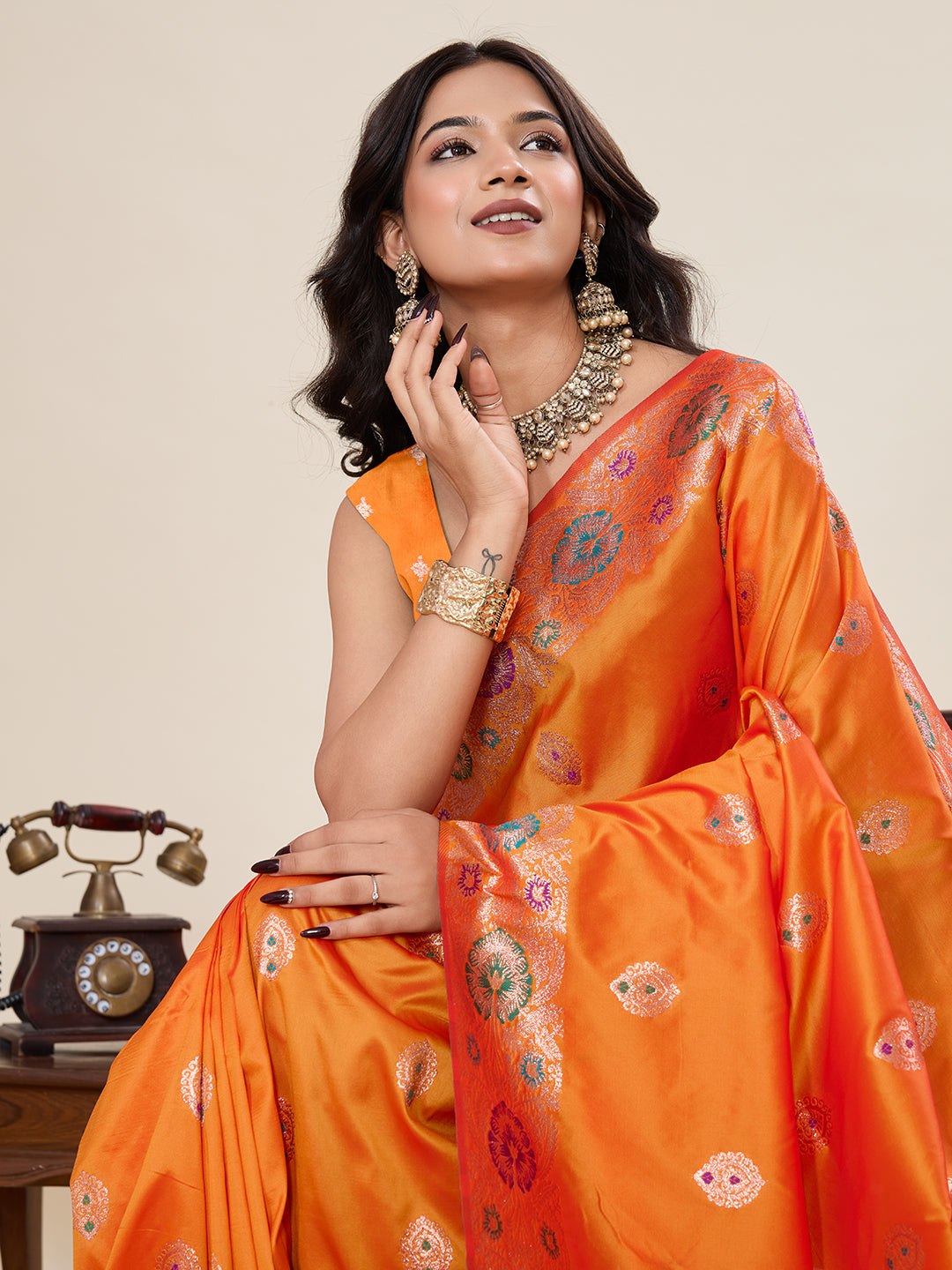 Elegant Red Designer Saree With Multicolor Traditional Motifs