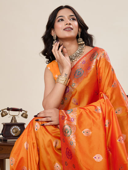 Elegant Red Designer Saree With Multicolor Traditional Motifs
