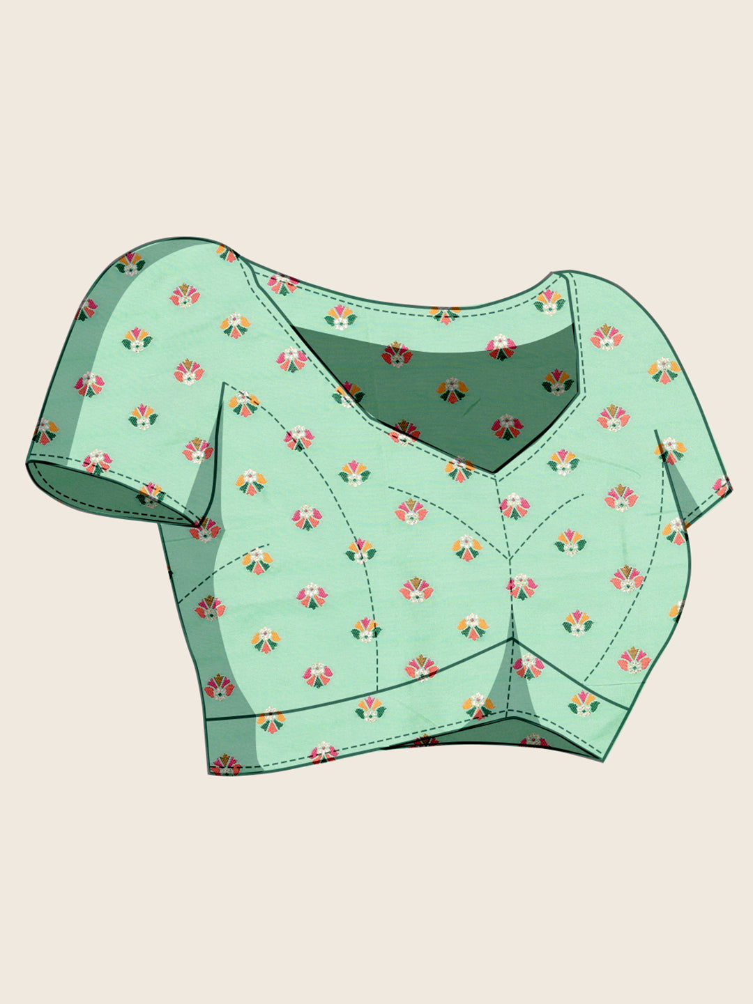 Mint Green Traditional Printed Saree With Ethnic Motifs