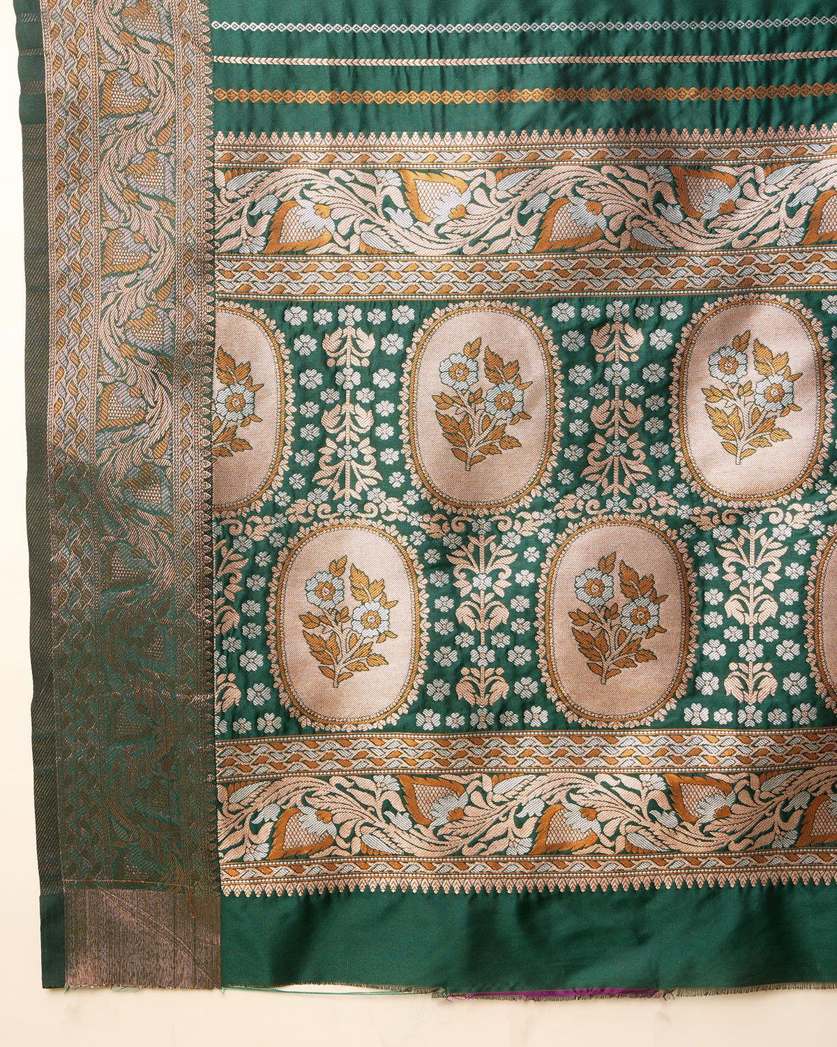 Elegant Green Designer Saree With Traditional Floral Printed Border
