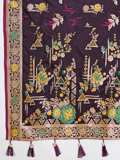 Elegant Purple Floral Printed Saree With Designer Border