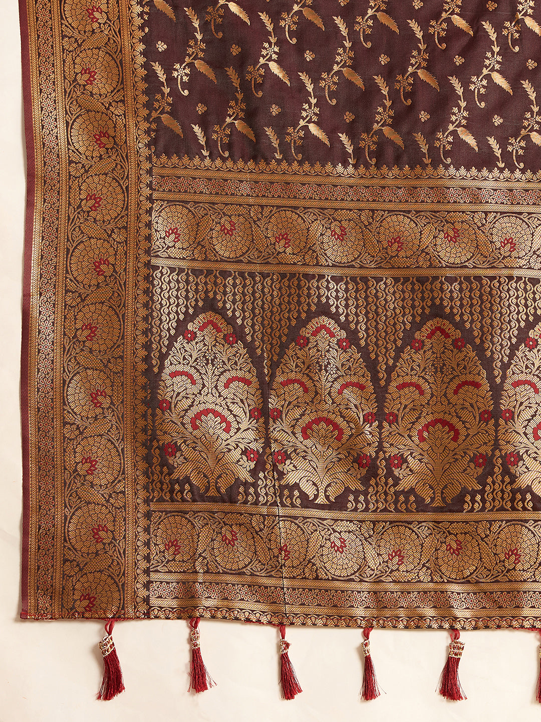 Elegant Wine Brown Saree with Rich Traditional Golden Border