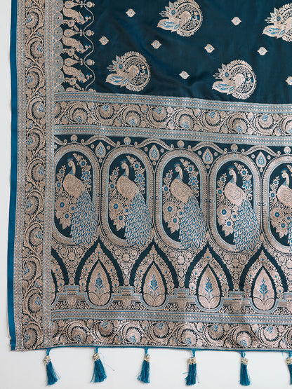Elegant Navy Blue Peacock Printed Designer Saree for Women
