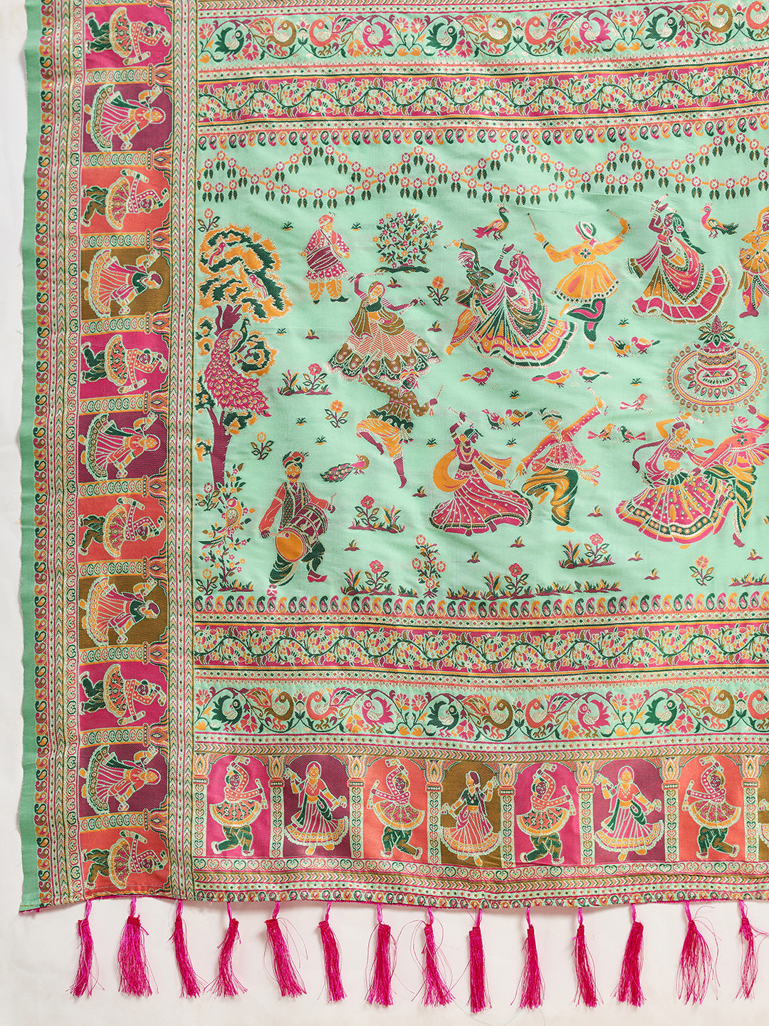 Mint Green Traditional Printed Saree With Ethnic Motifs