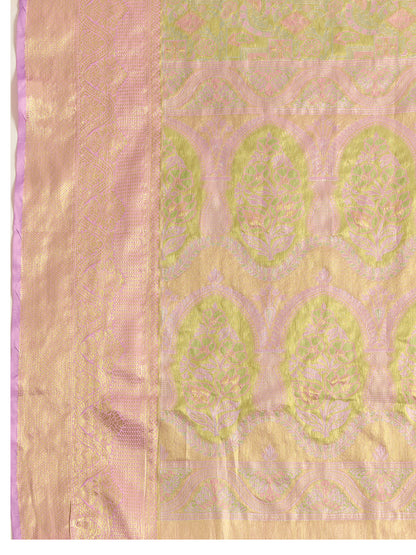 Pastel Green Pink Woven Designer Saree With Elegant Border