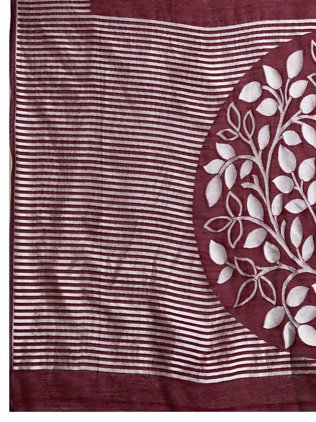 Elegant Maroon Saree With Floral Prints And Striped Border