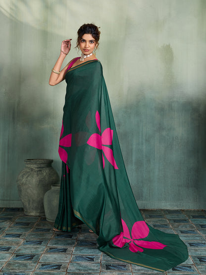 Elegant Green Floral Printed Saree for Women Festive Wear