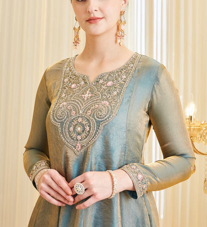 Elegant Fandy Silk Embroidered Traditional Suit Set