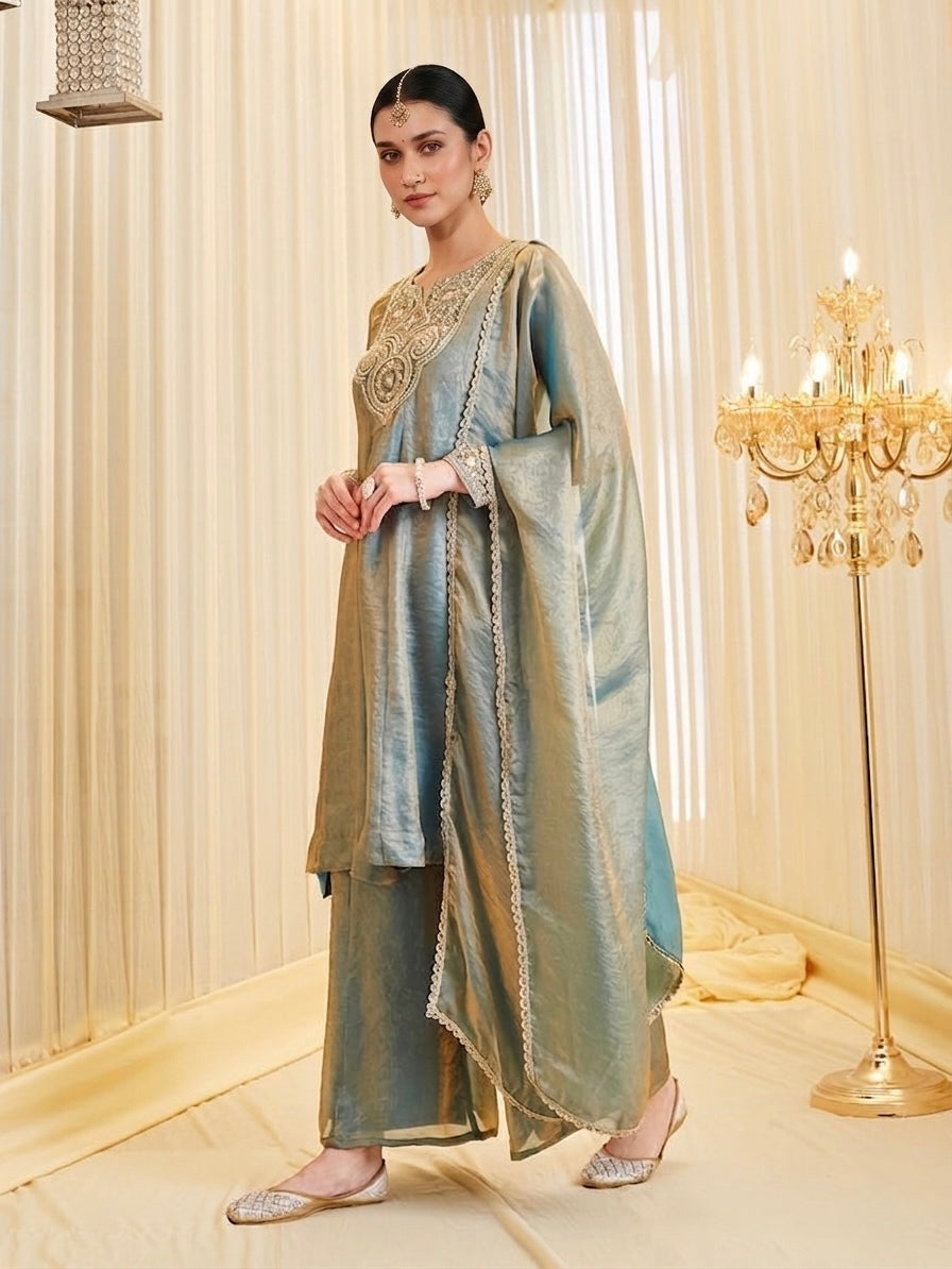 Elegant Fandy Silk Embroidered Traditional Suit Set