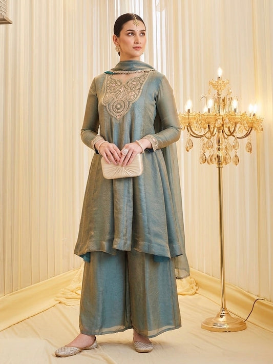Elegant Fandy Silk Embroidered Traditional Suit Set