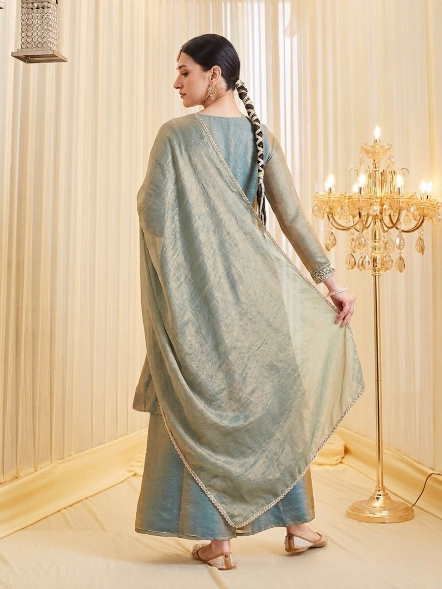 Elegant Fandy Silk Embroidered Traditional Suit Set