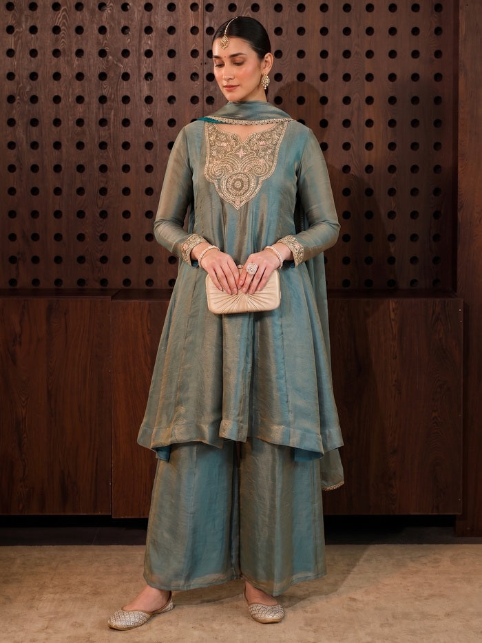 Elegant Fandy Silk Embroidered Traditional Suit Set