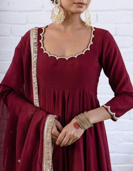 Elegant Chanderi Silk Solid Anarkali Festive Suit Set
