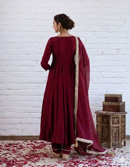Elegant Chanderi Silk Solid Anarkali Festive Suit Set