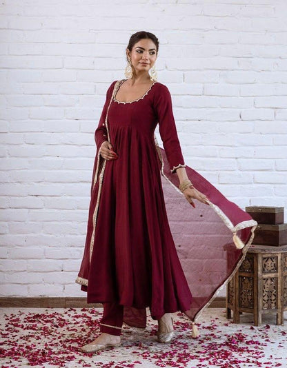 Elegant Chanderi Silk Solid Anarkali Festive Suit Set