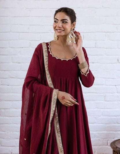 Elegant Chanderi Silk Solid Anarkali Festive Suit Set