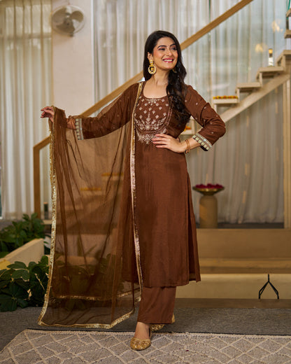 Elegant Vichitra Silk Solid Traditional Festive Suit Set