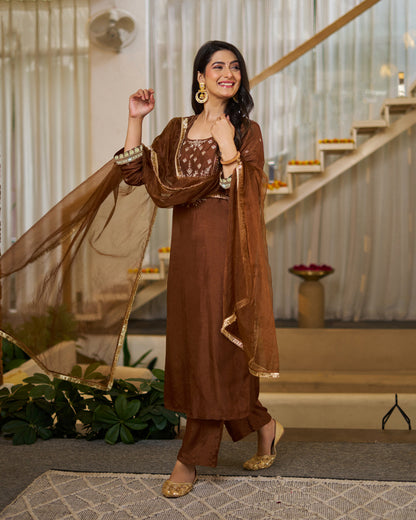 Elegant Vichitra Silk Solid Traditional Festive Suit Set