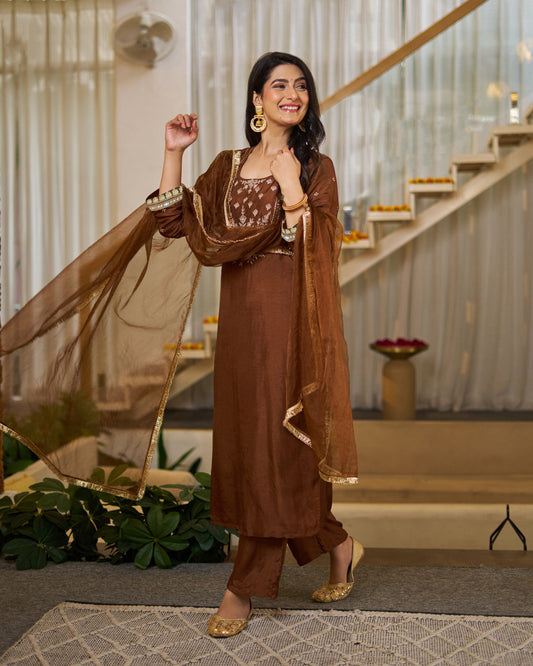 Elegant Vichitra Silk Solid Traditional Festive Suit Set