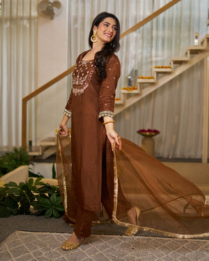 Elegant Vichitra Silk Solid Traditional Festive Suit Set