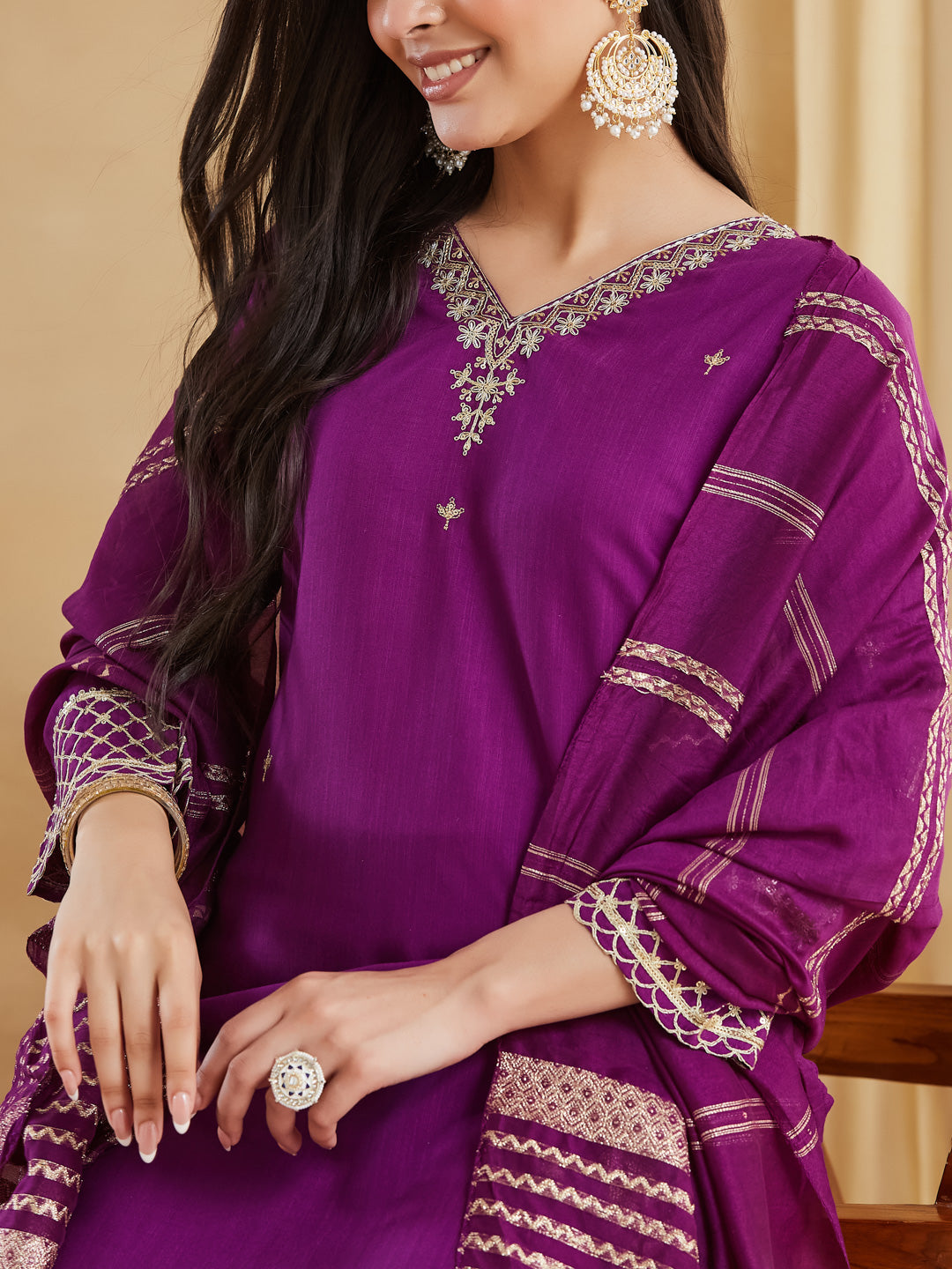 Elegant Viscose Rayon Embroidered Festive Suit Set